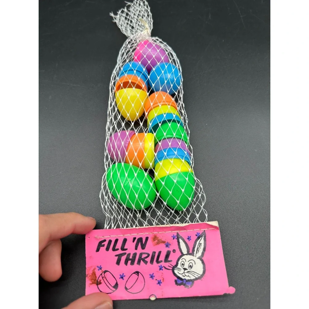 Vintage Fill N‎ Thrill Plastic Easter Eggs Peoria Plastic Co Mesh Bag NOS 1970s